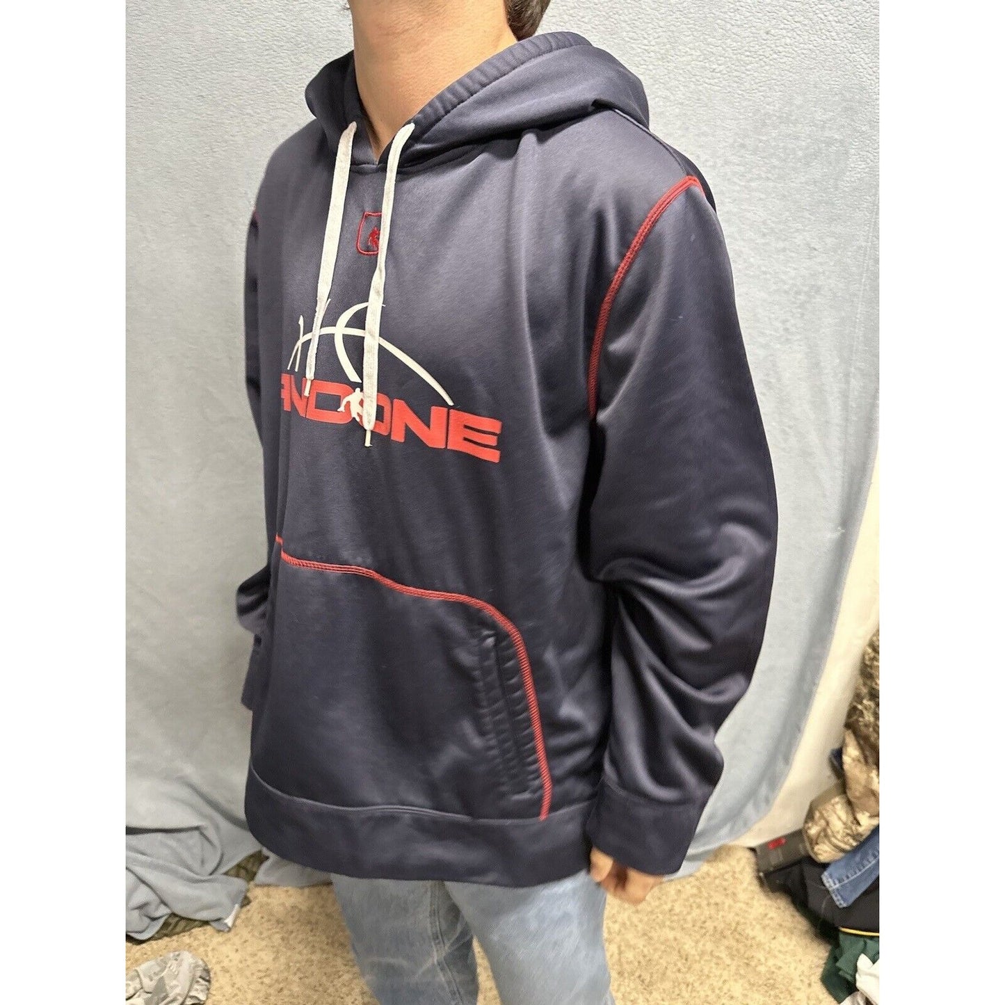 Men’s Dark Blue And Red AND1 Pullover Hoodie 2XL