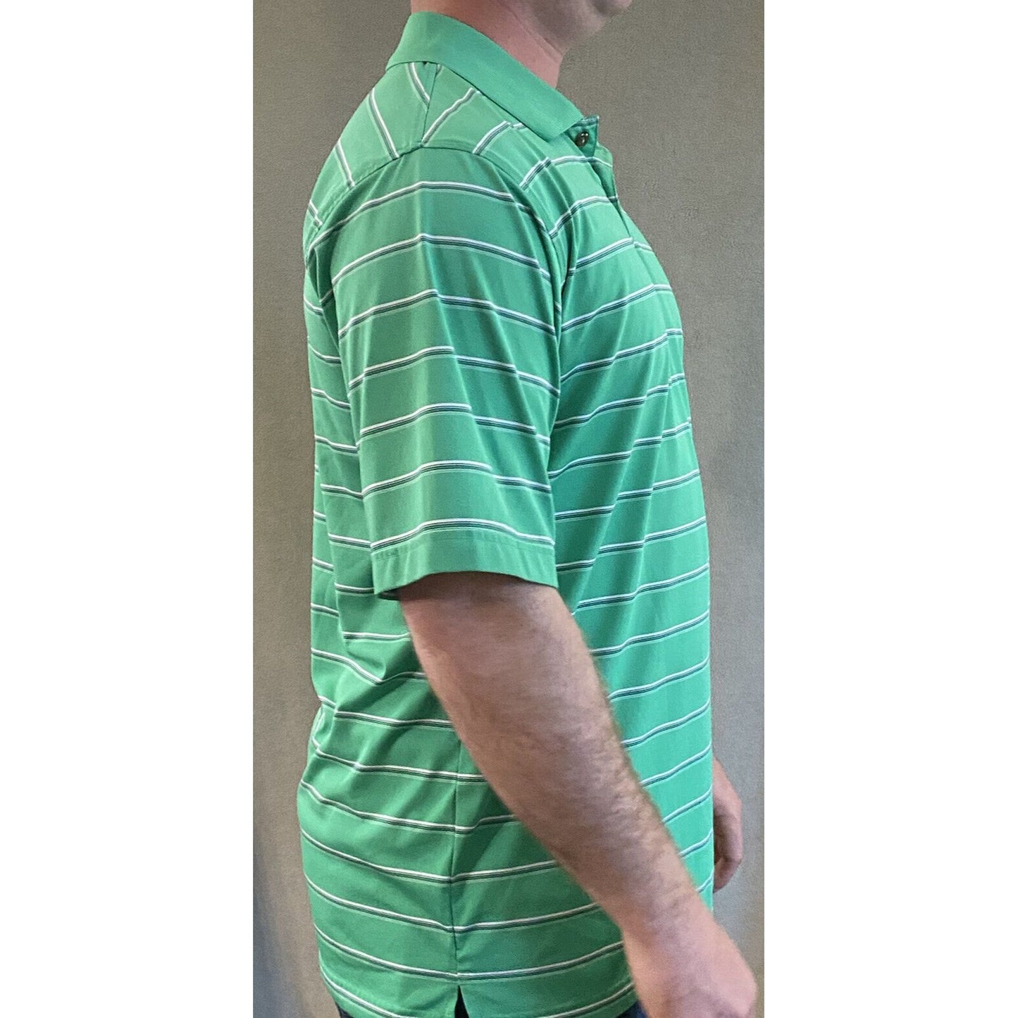 Pebble Beach Performance Men’s Large Green Stripes Golf Polyester Polo Shirt