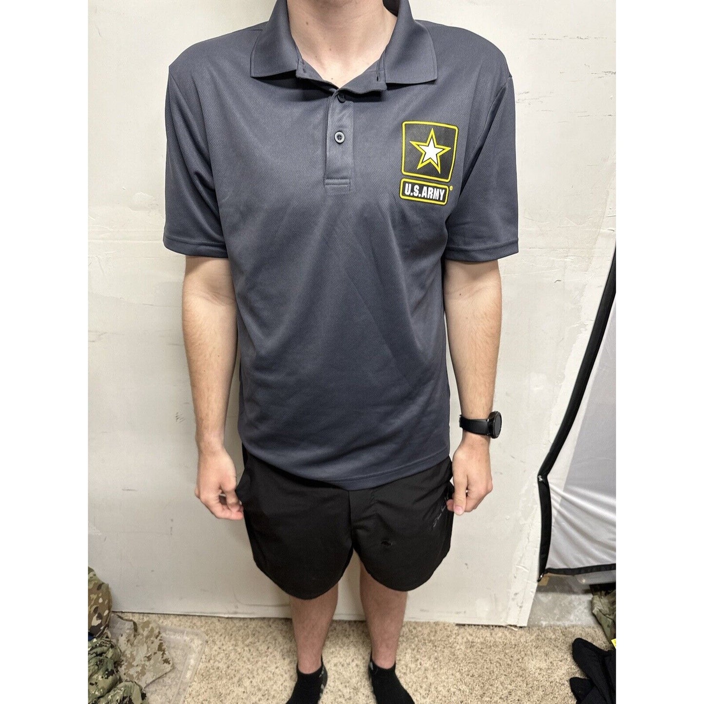 Men’s Gray Sport-tek Medium Short Sleeve Polo Shirt Us Army