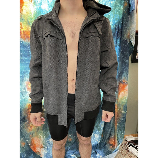 Elixir black tweed zip-up aviator jacket men's sz XL lined