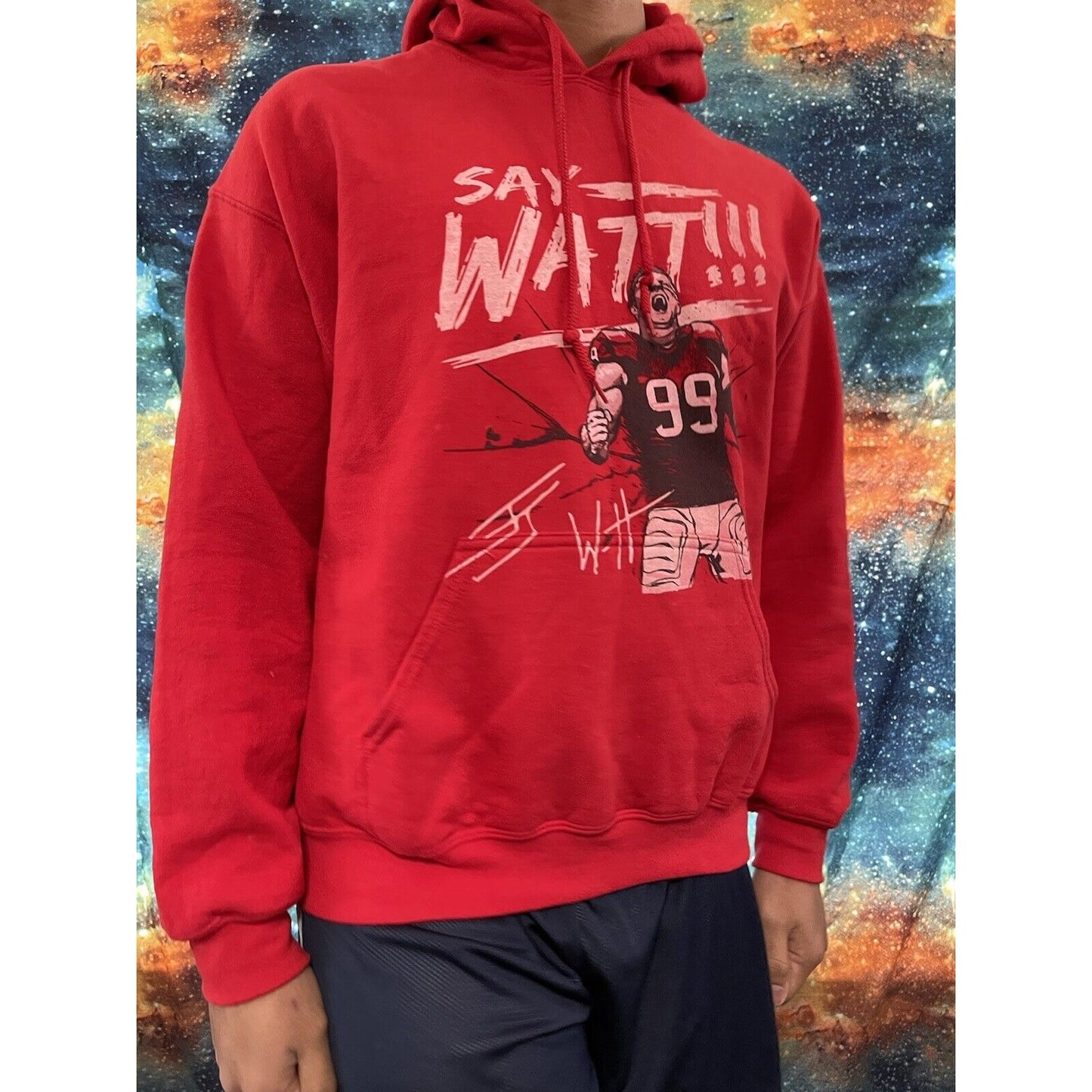 Men’s Gildan Red Large Say Watt #99 Hoodie