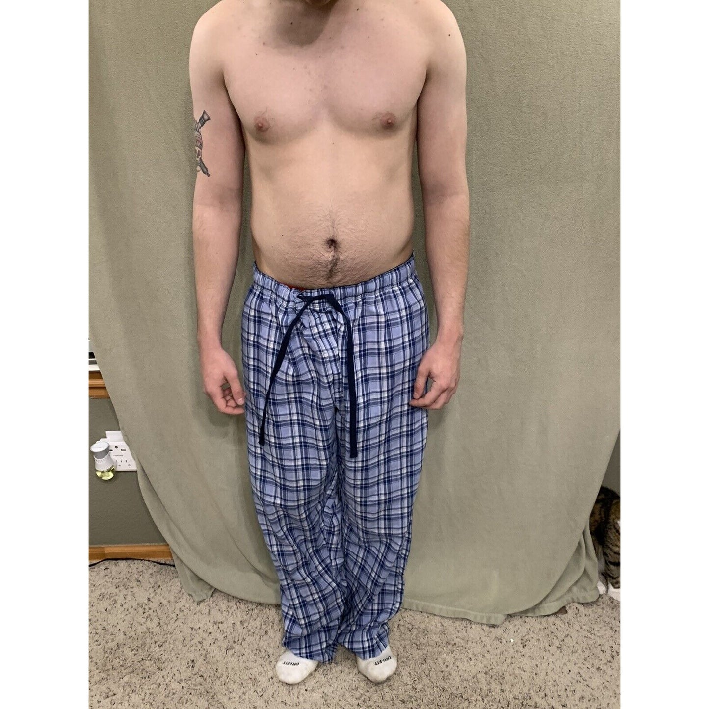 Hanes Tagless Men's Woven Sleep Pajama Lounge Blue Pants Drawstring XL