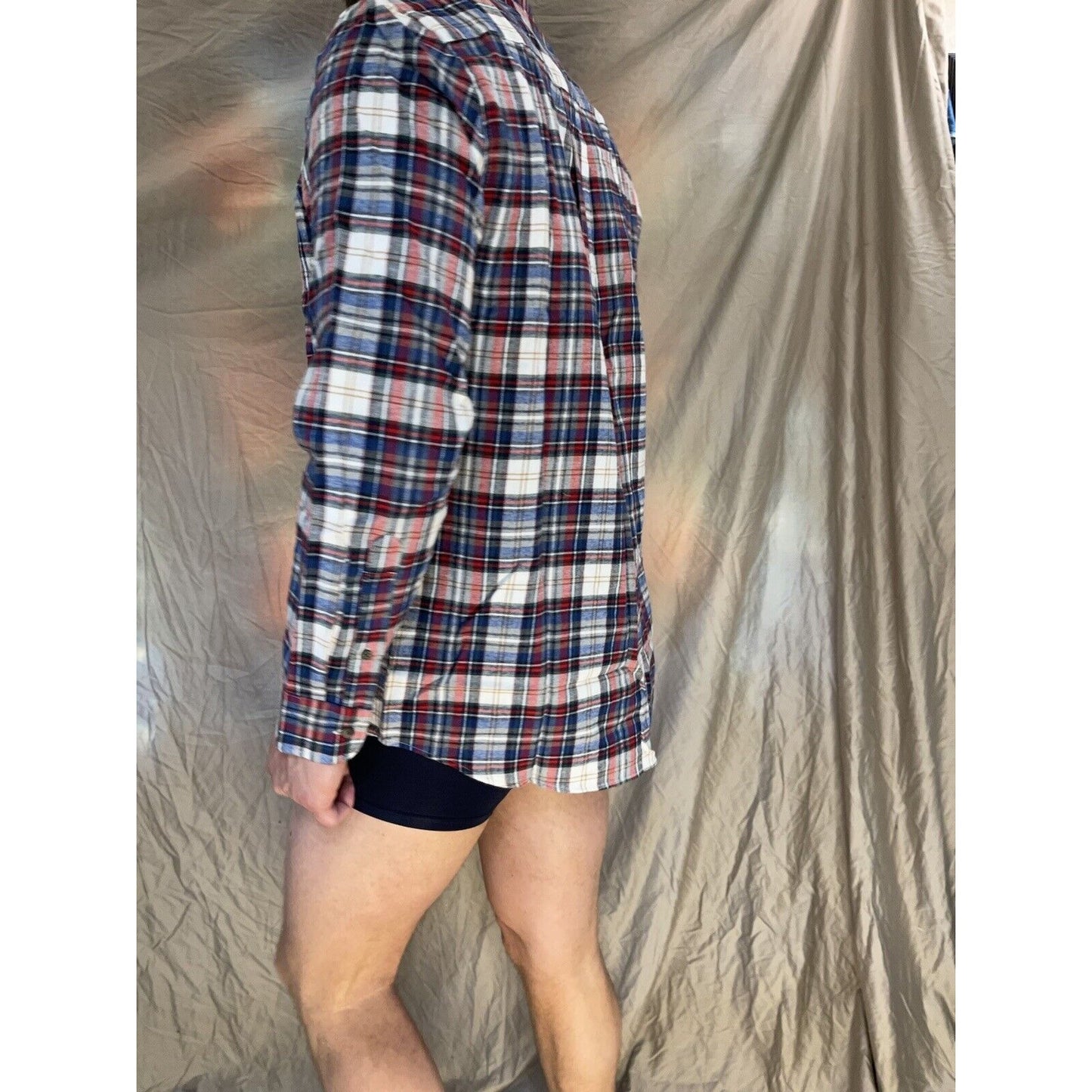 men's plaid blue red st john's bay large polar bear mulit long sleeve buttonup