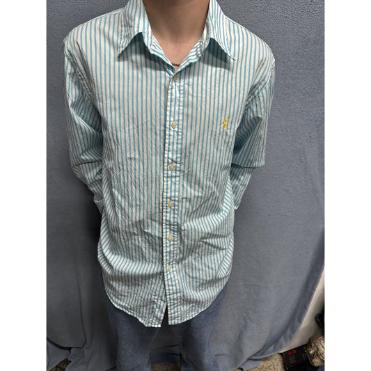 Men’s Teal And White Striped XL Button Up Long Sleeve Ralph Lauren Shirt