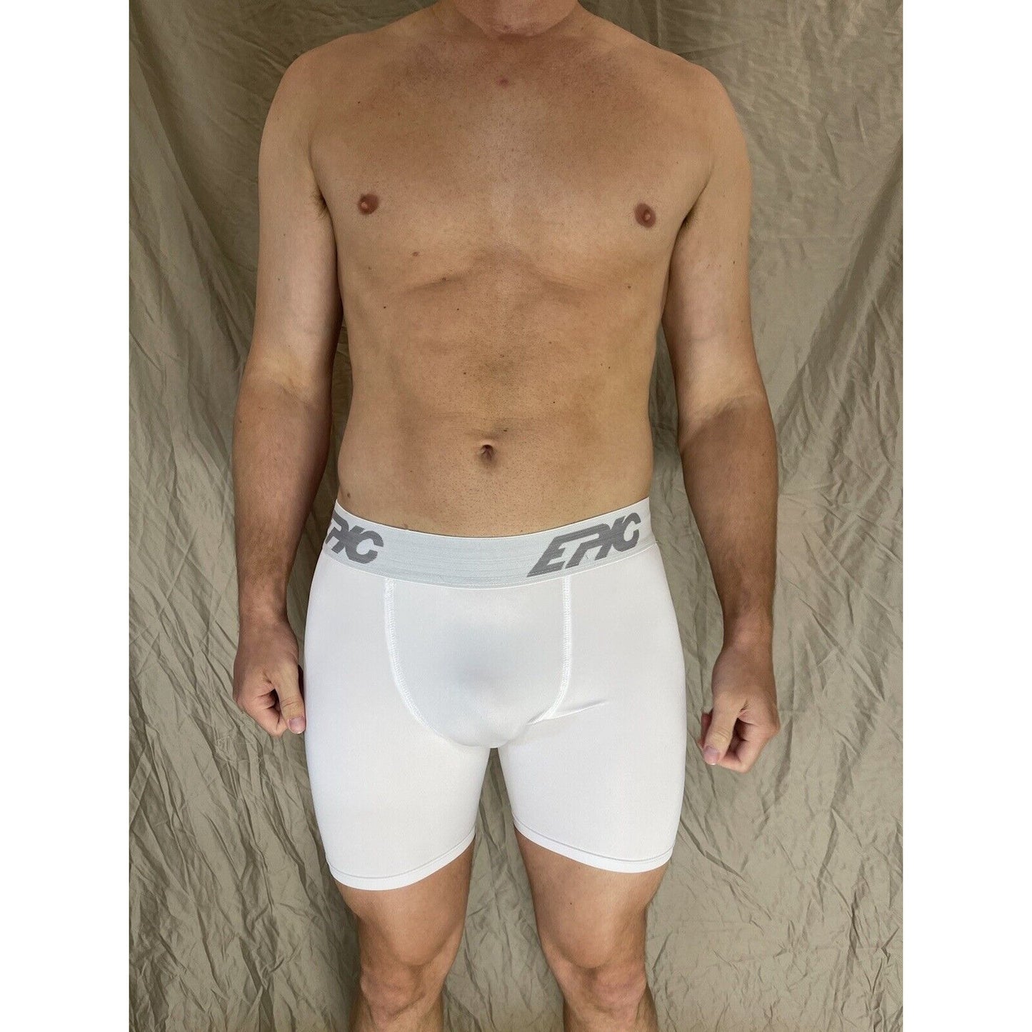 men's epic stretch white epicool compression shorts Large