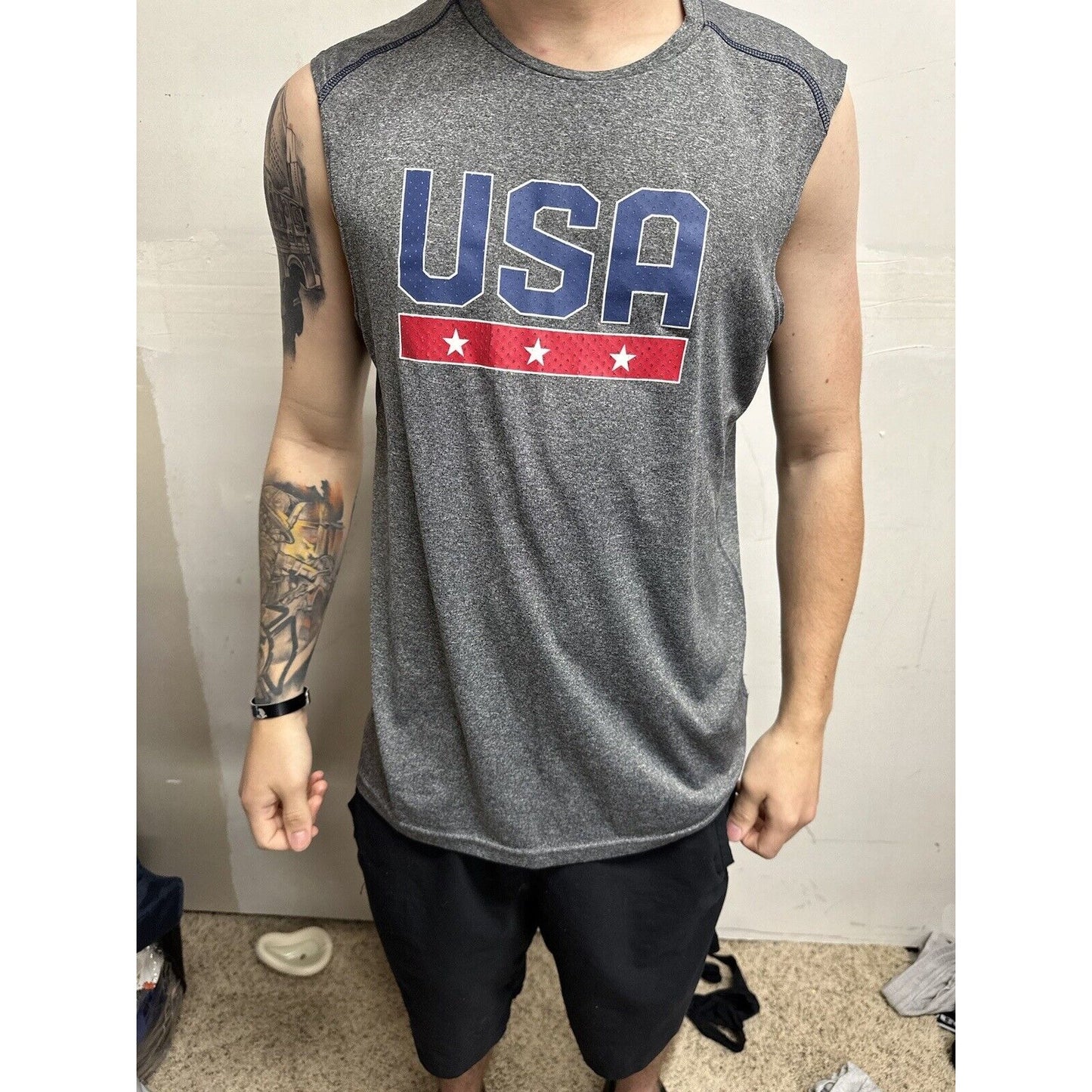 Men’s Gray Champion Medium USA Muscle Shirt Tank To