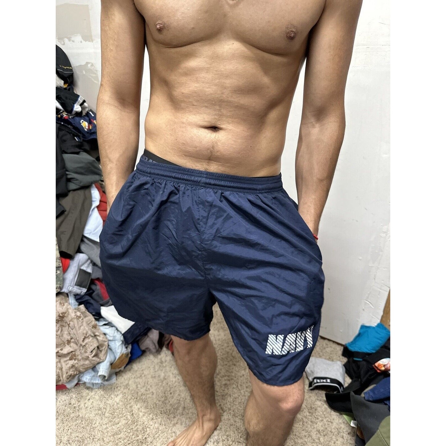 Men’s Large Navy Physical Fitness Uniform Blue Shorts Trunks