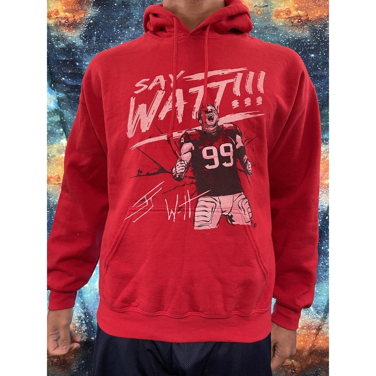 Men’s Gildan Red Large Say Watt #99 Hoodie