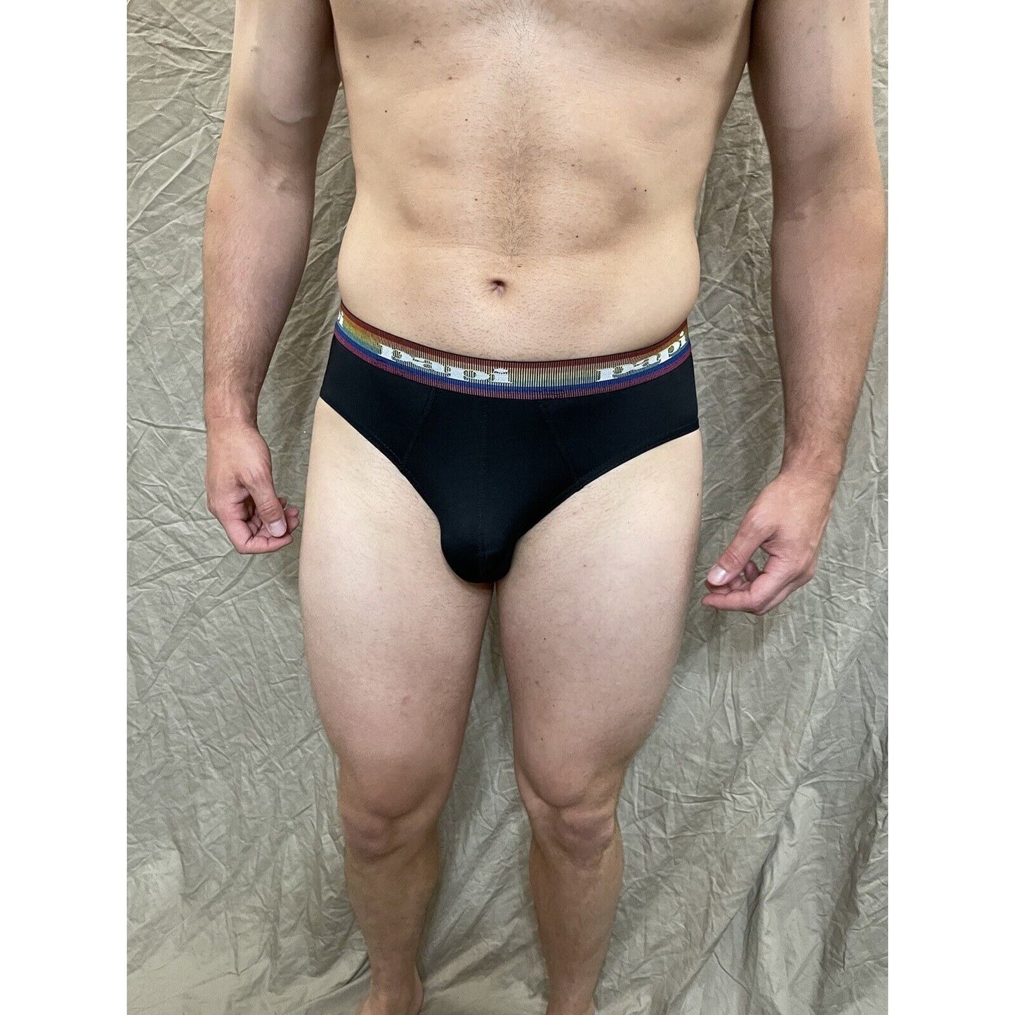 men's black rainbow pride papi brief 8% spandex medium