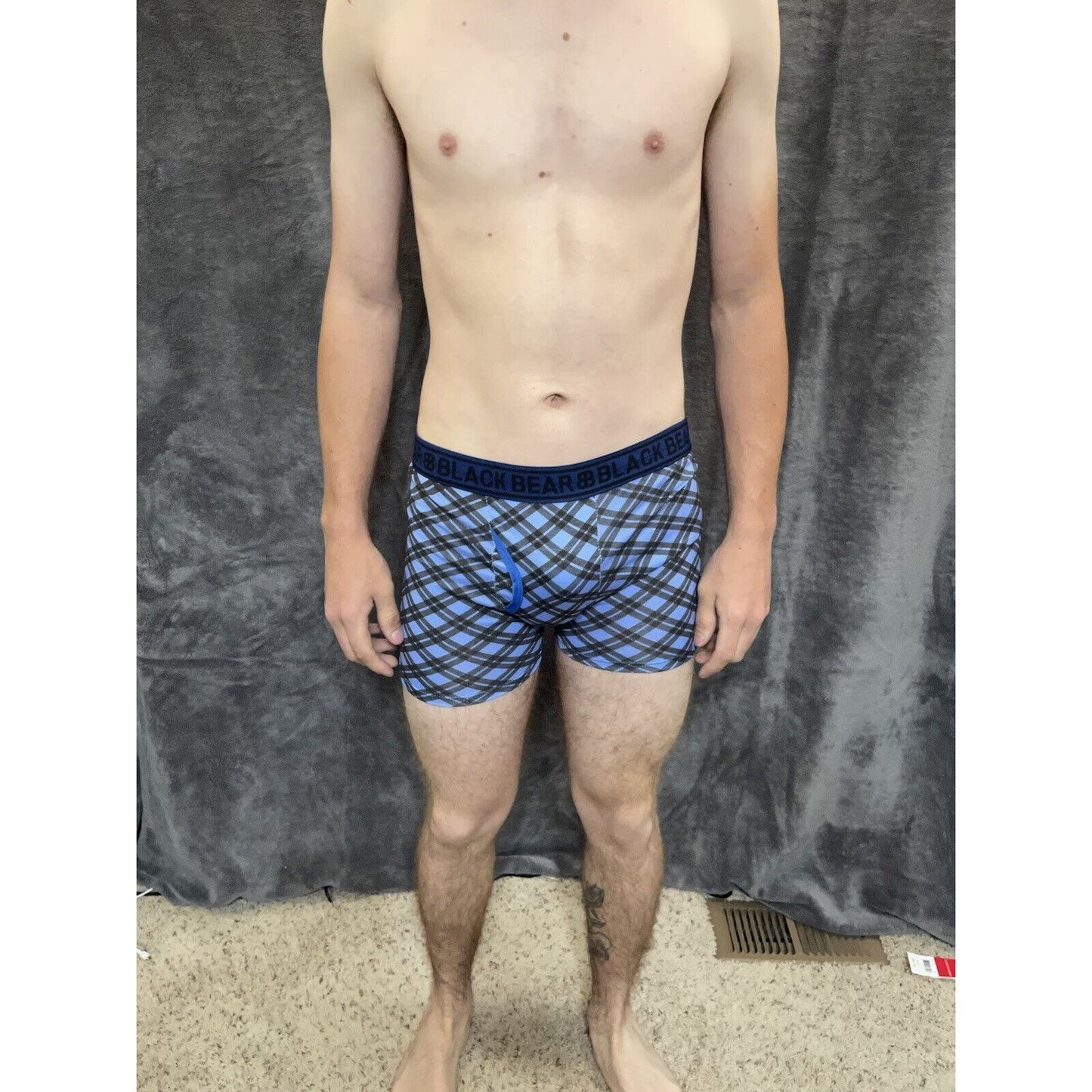 men's medium athletic trunk style black bear boxer brief Blue And Black Plaid