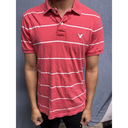 Salmon Pink Men’s Striped American Eagle Vintage Fit Large Polo Shirt