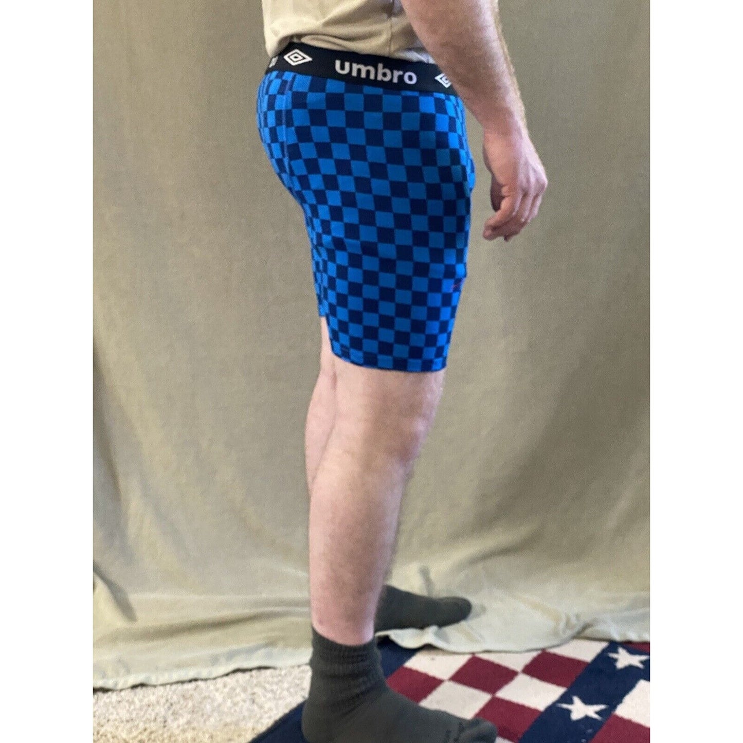 Umbro Men’s Large Bright Blue Checkerboard Cotton Stretch Boxer Briefs NEW