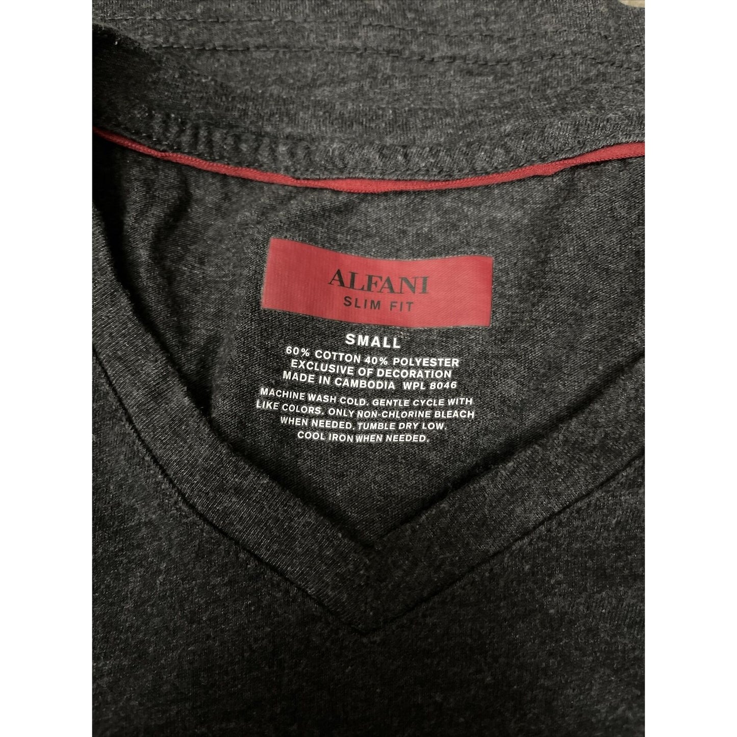 Alfani Men's Slim Fit Tee Shirt Small Cotton Polyester Charcoal Gray V-Neck