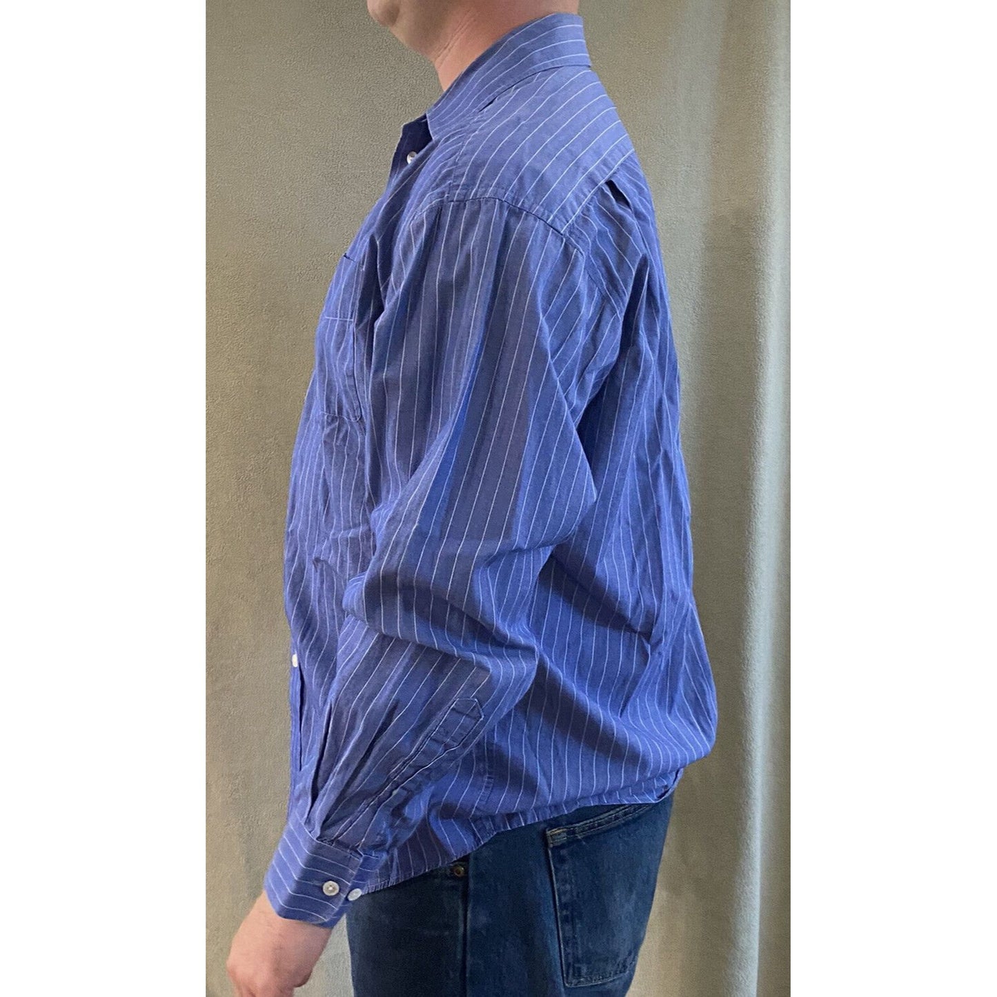 Banana Republic Men’s Large Blue Stripes Button-down Cotton Long Sleeves Shirt