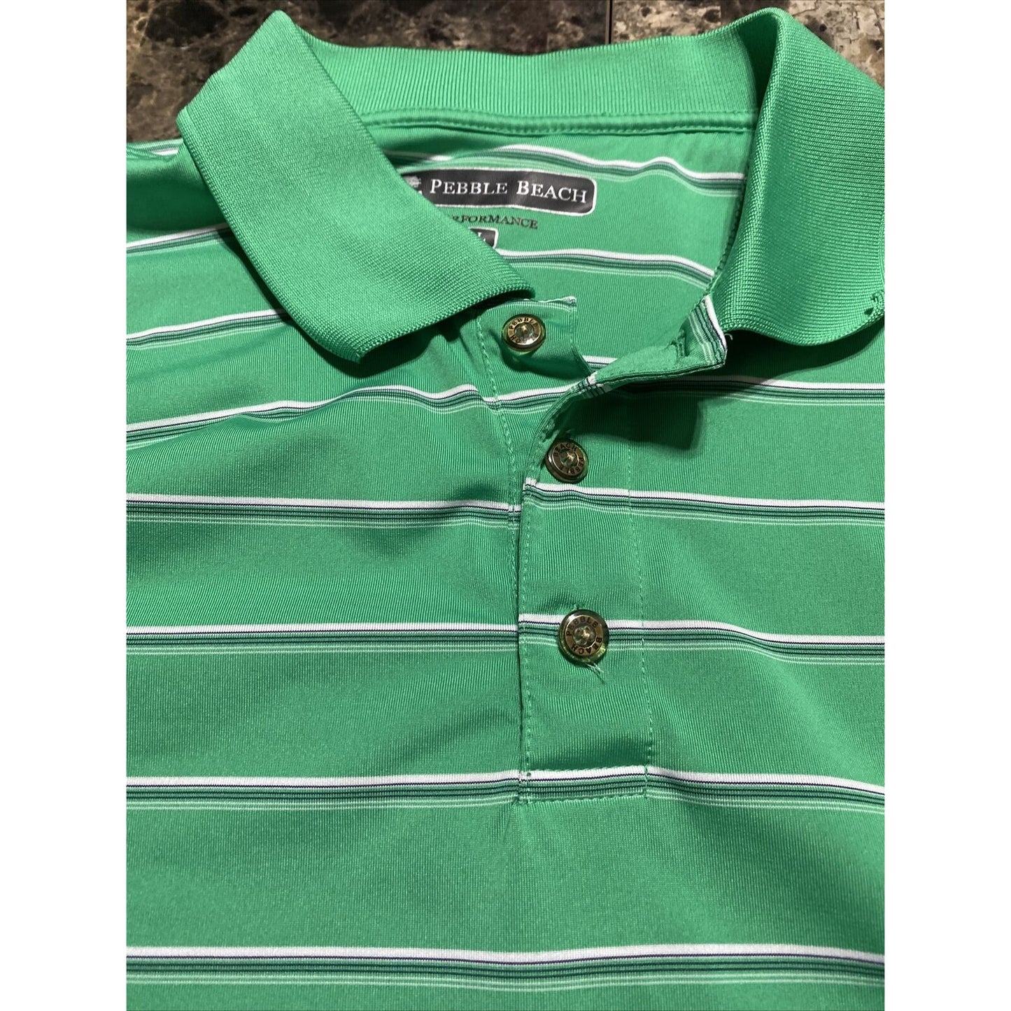 Pebble Beach Performance Men’s Large Green Stripes Golf Polyester Polo Shirt