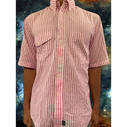 Men’s Resilio sport short sleeve pink striped medium button up shirt