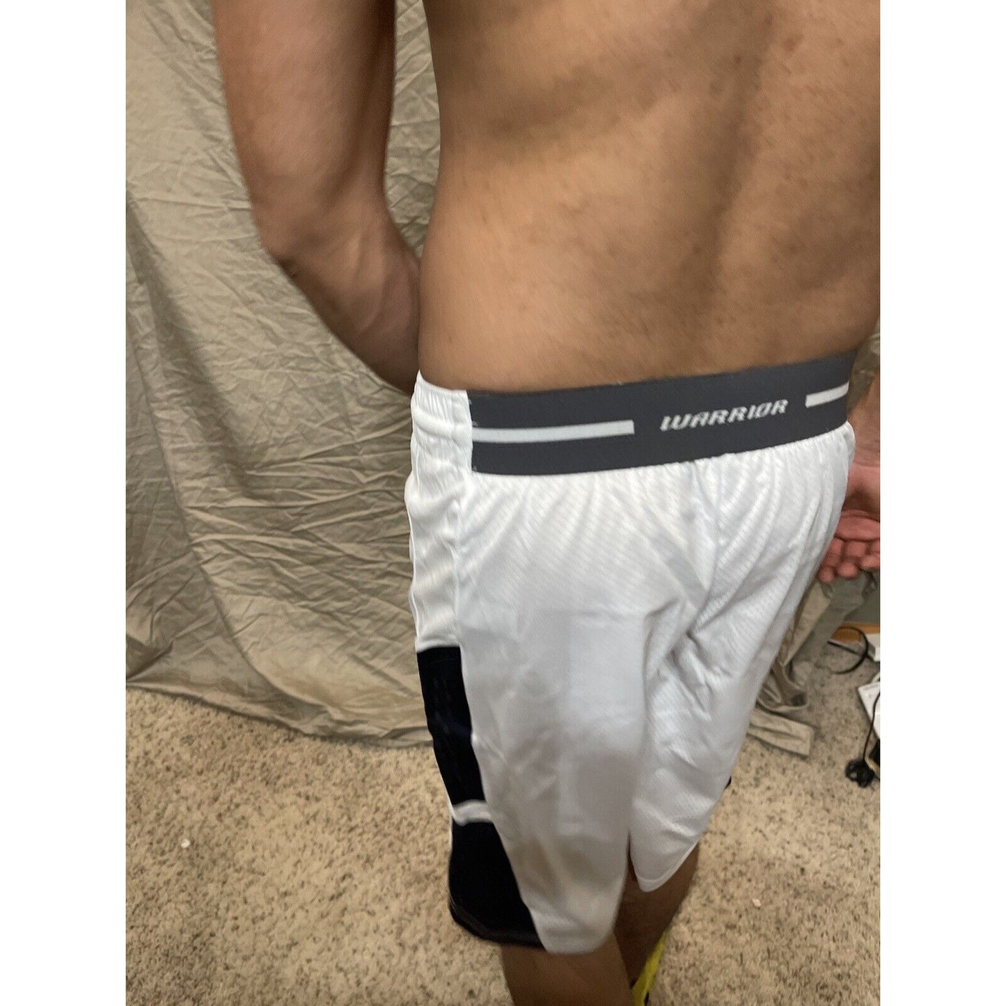 Men's white with dark blue warrior adult small Basketball Style Shorts No Pocket
