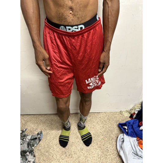 Men’s Large Red Lancer Wrestling Athletic Shorts No Pockets