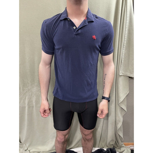 Express Men’s Medium Navy Blue Muscle Fitted Cotton Pique Polo Shirt