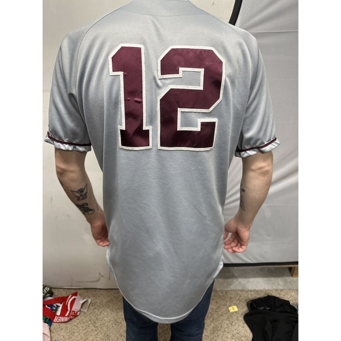 Men’s Silver Rawlings Medium Warhawks Number 12 Baseball Jersey