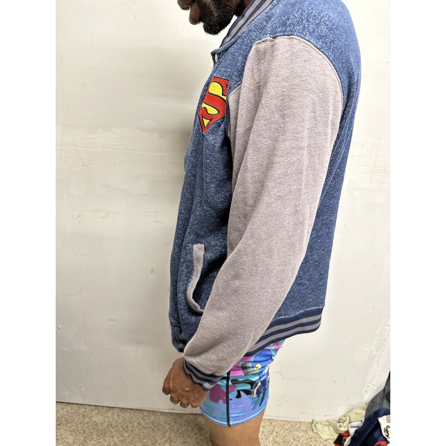 Men’s Superman DC Comics Blue Superman Snap Up Jacket Small