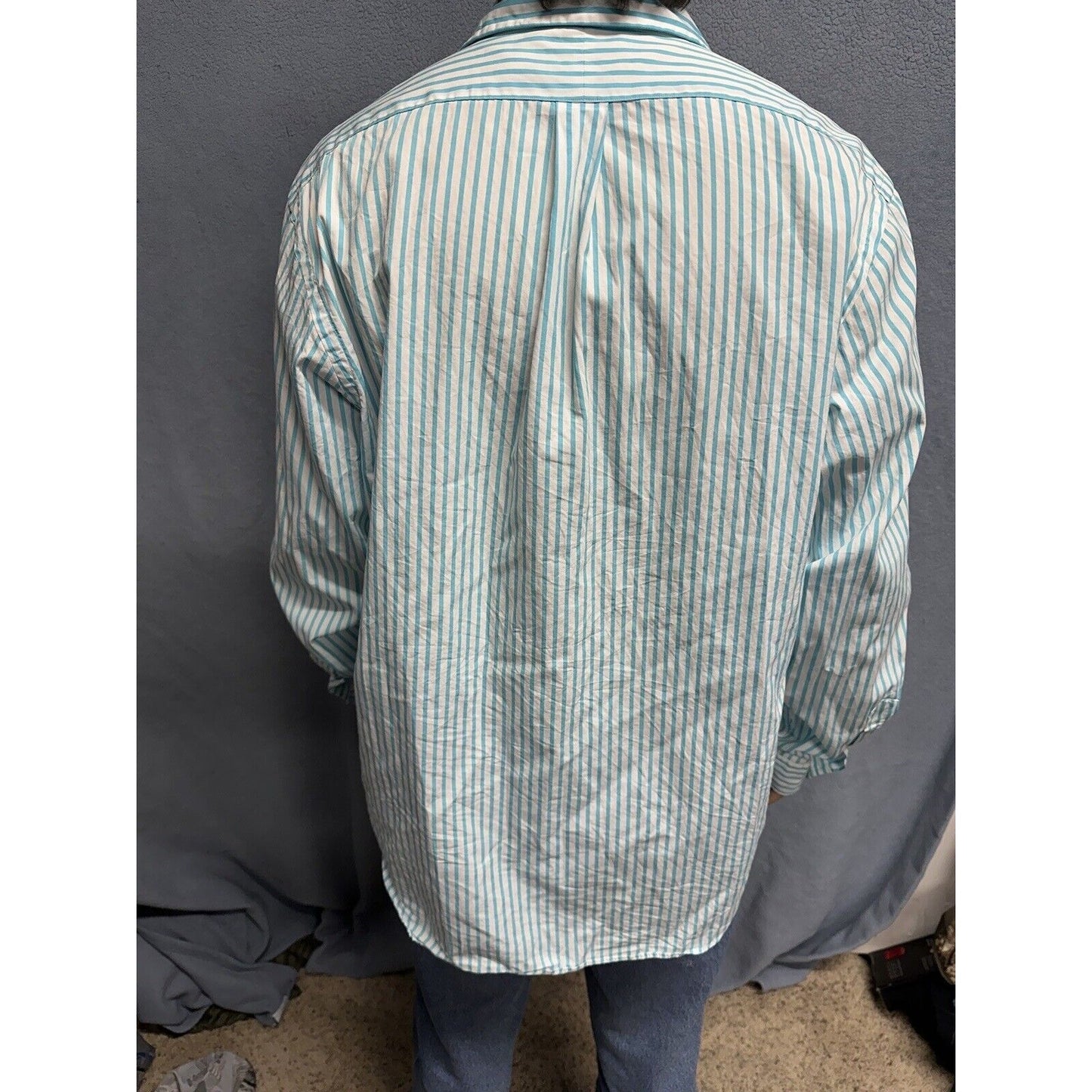 Men’s Teal And White Striped XL Button Up Long Sleeve Ralph Lauren Shirt