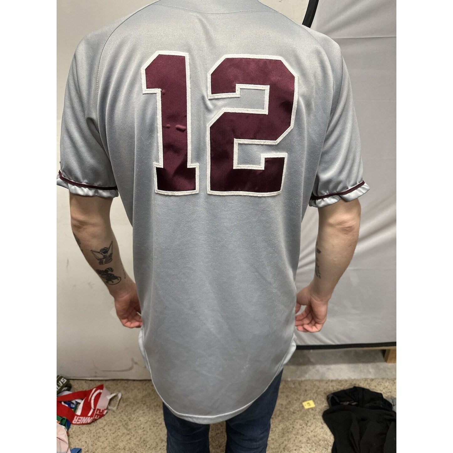 Men’s Silver Rawlings Medium Warhawks Number 12 Baseball Jersey