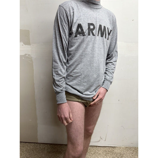 GENUINE US ARMY Military PT PHYSICAL FITNESS GRAY LONG SLEEVE T SHIRT Small