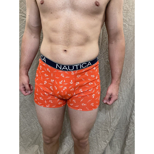men's nautica 5% spandex boxer brief Orange Large With Anchors