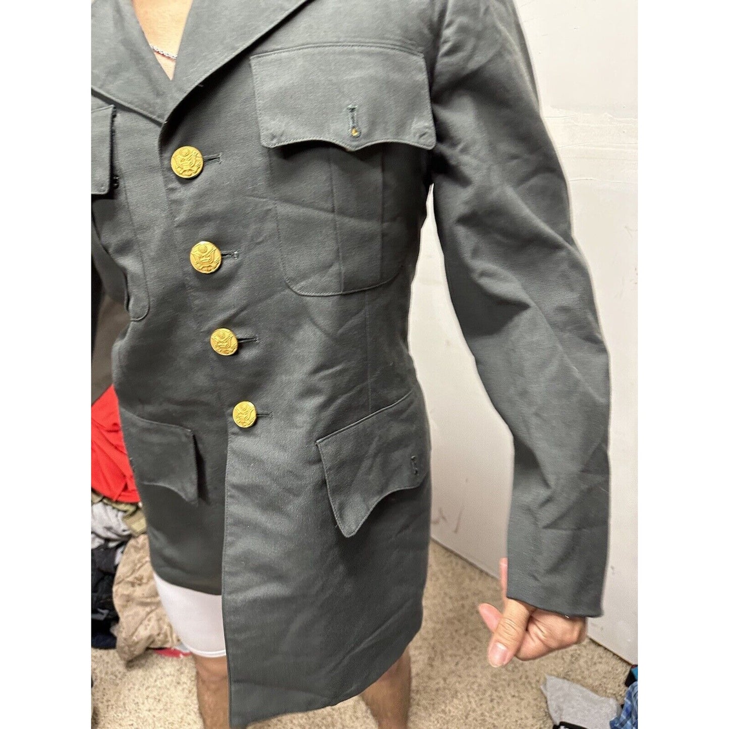 Men’s US Army Coat Jacket Uniform Top Service Dress Green 37R