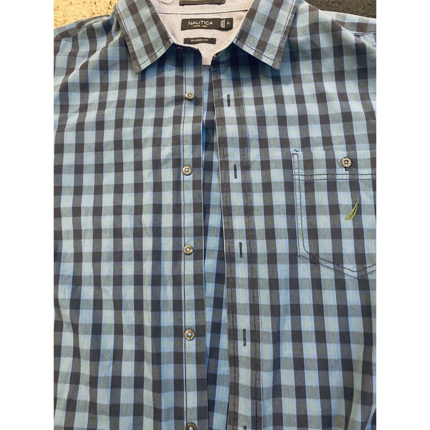 Nautica Classic Fit Mens Blue Plaid Long Sleeve Button Down Shirt XL