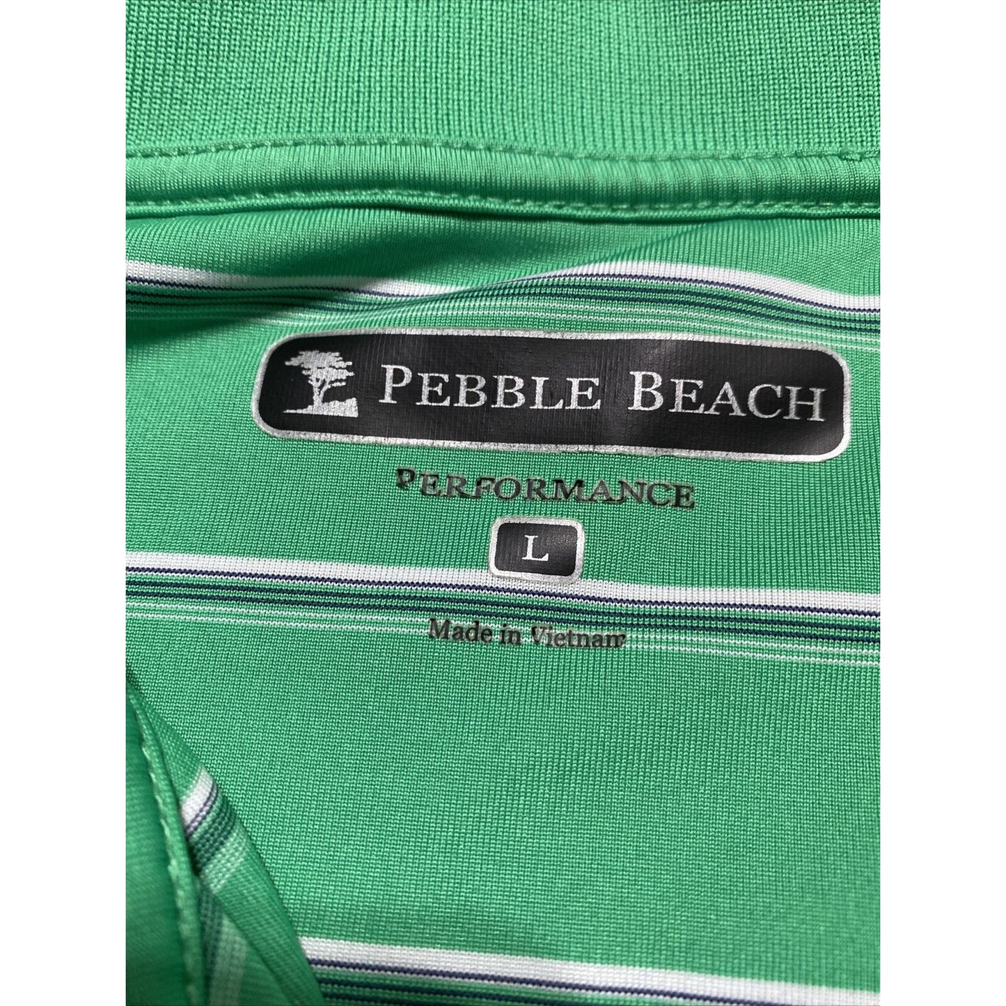 Pebble Beach Performance Men’s Large Green Stripes Golf Polyester Polo Shirt