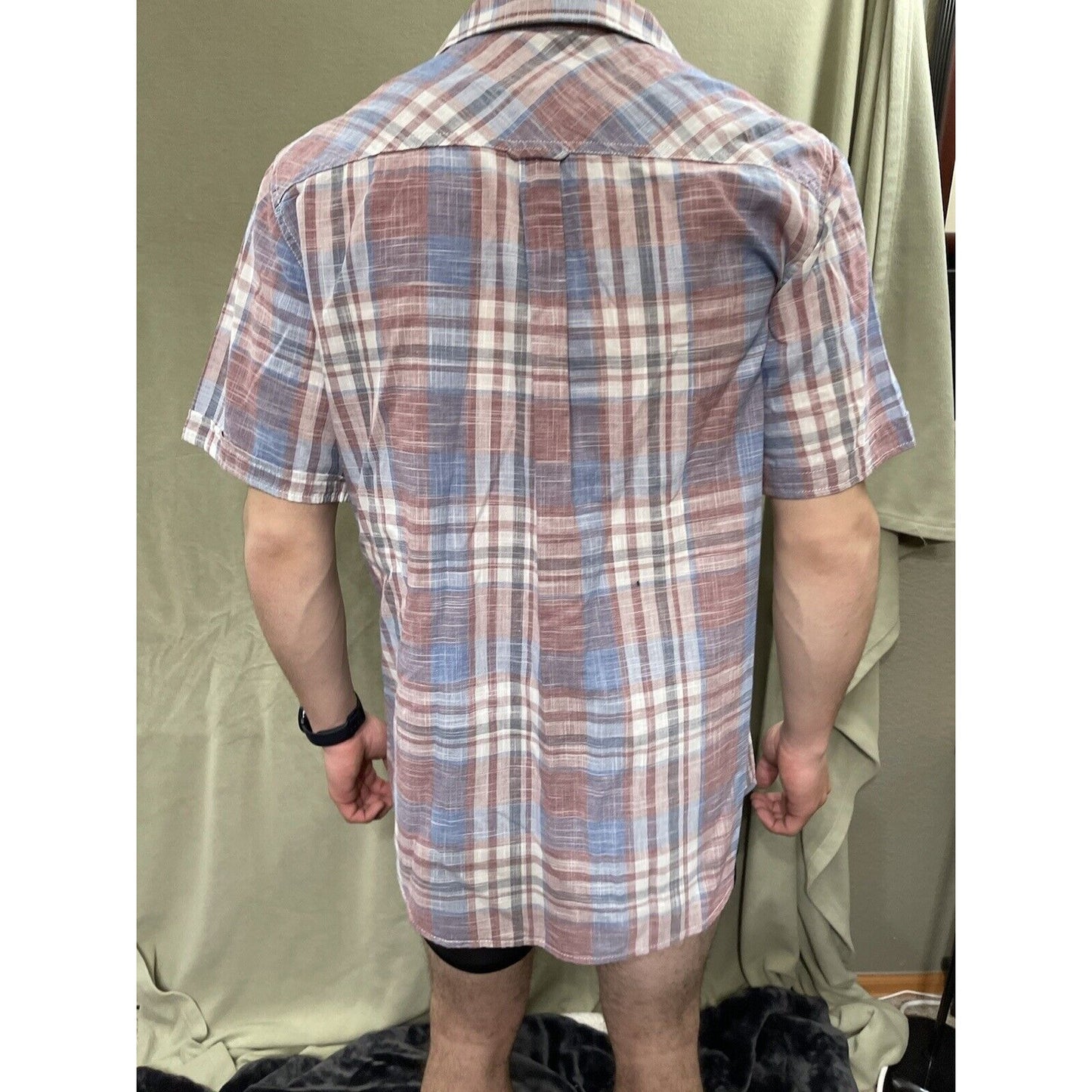 Original Weatherproof Vintage Men's Shirt Short Sleeve Button-Down Blue Plaid M