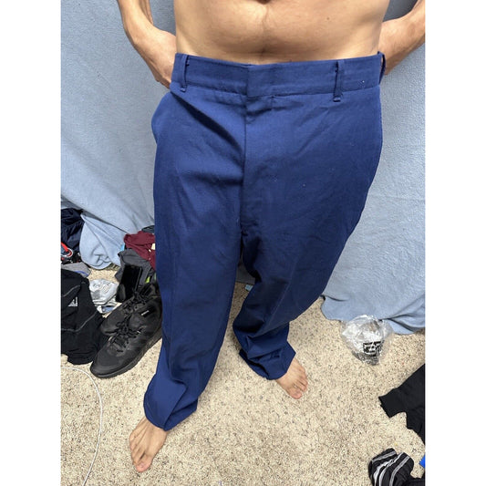 Men’s Blue Air Force Uniform Dress Pants Trousers 35L C Poly Wool