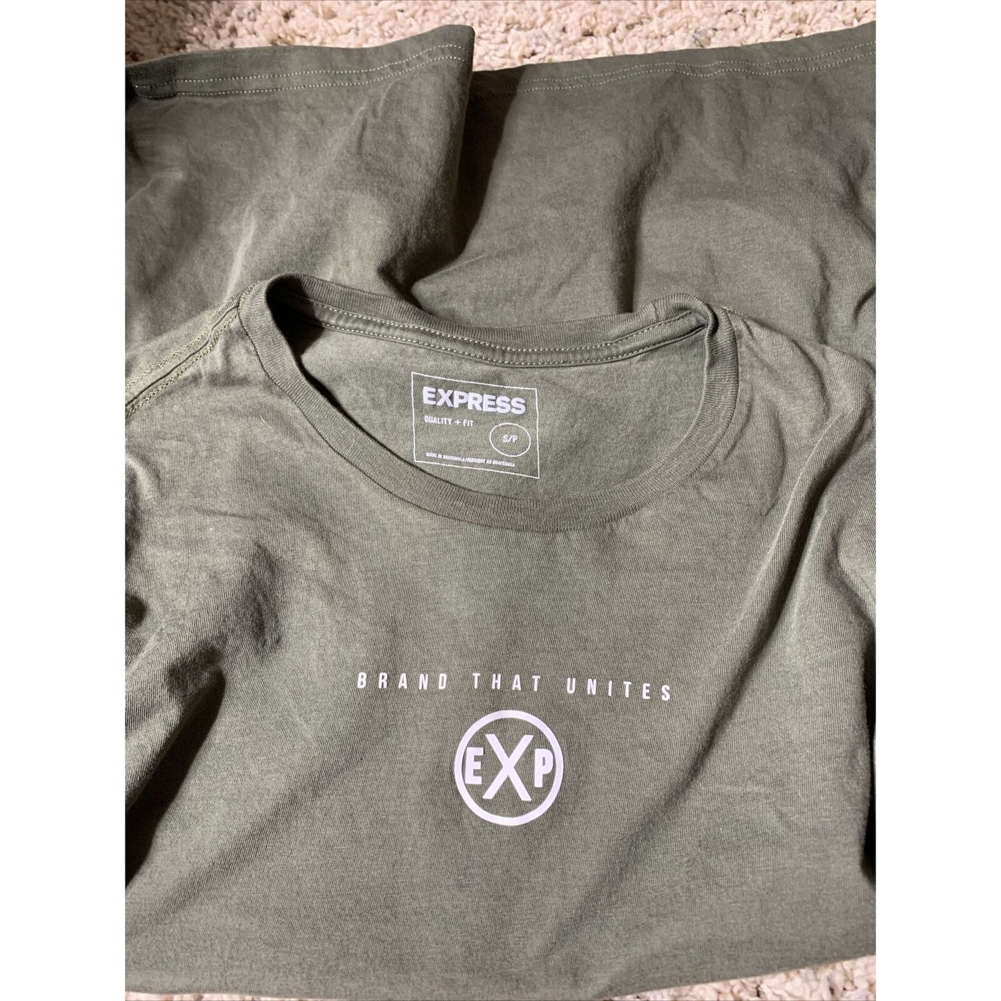 Men's Express T-Shirt Brand That Unites Graphic, Olive Green, New without tags