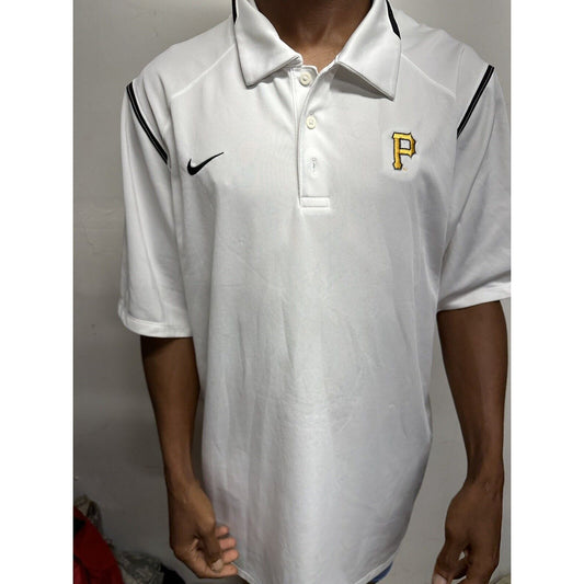 Men’s White Nike XXL Pittsburgh Pirates Dri Fit Polo Short Sleeve Shirt
