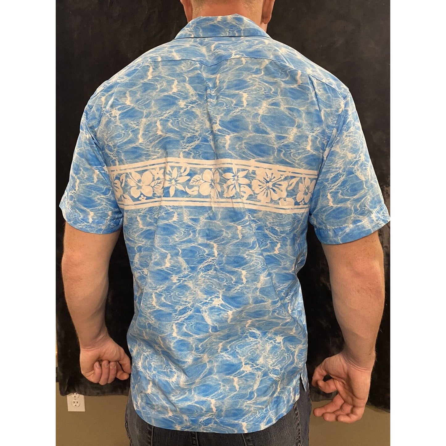 ARIZONA Jean Co. Hawaiian Shirt Aloha Large Sky Blue Floral Band Short Sleeves L