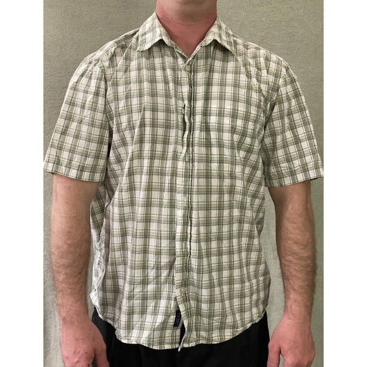 OLD NAVY Lime Green Plaid Men’s Large Cotton Short Sleeves Polo Shirt