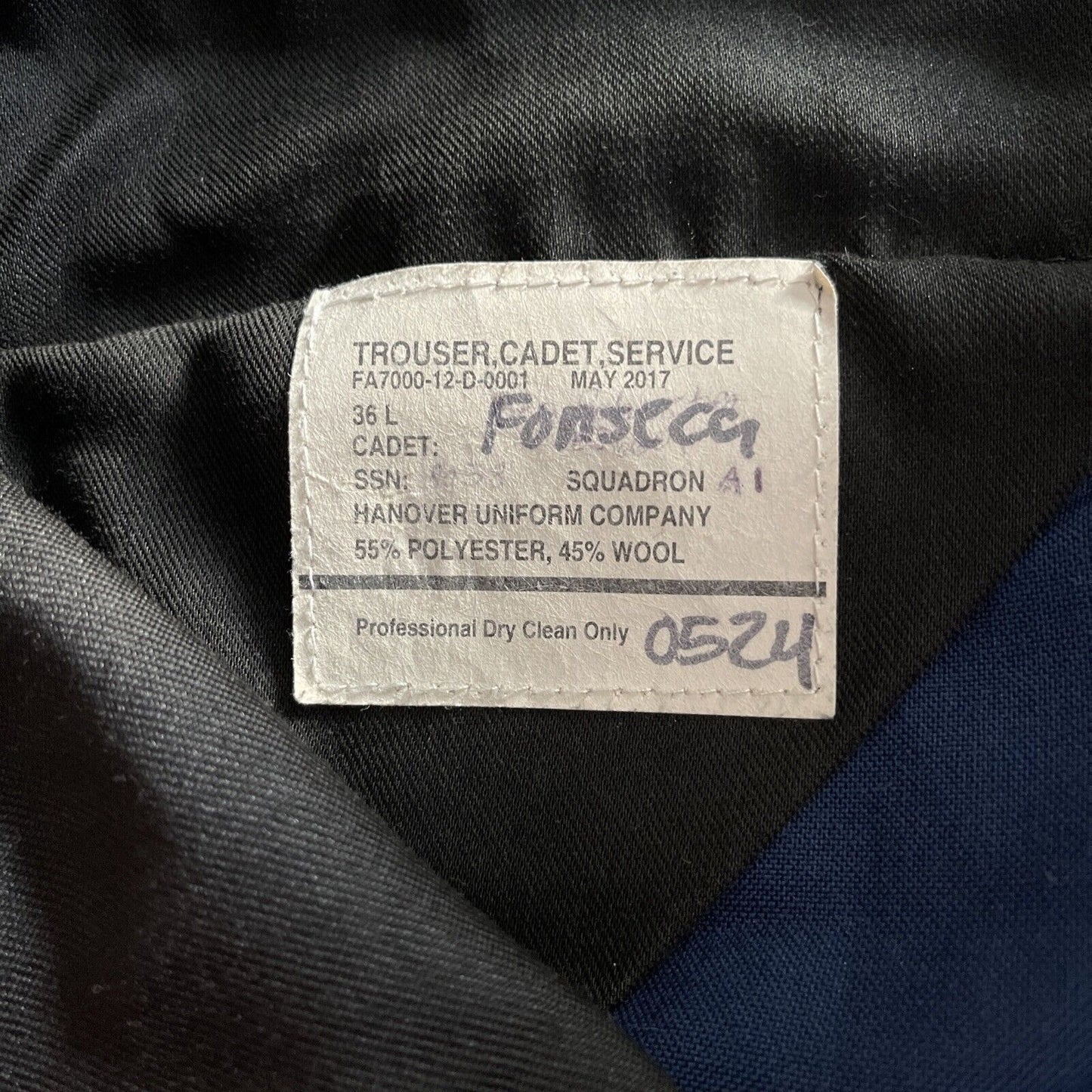 Men’s Air Force USAFA cadet 36L  trousers pants poly wool ~31” Inseam Civil Air