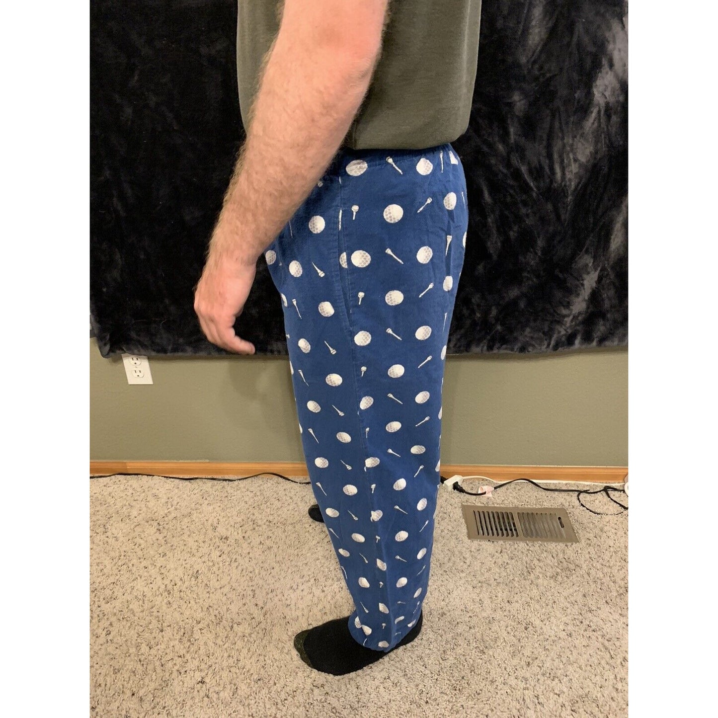 Men's Golf Ball Tee Blue Pajama Bottoms Lounge Pants Size Medium