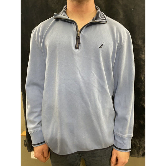 Nautica Men's XL Sky Blue 1/4 Zip Long Sleeves Pullover Sweater