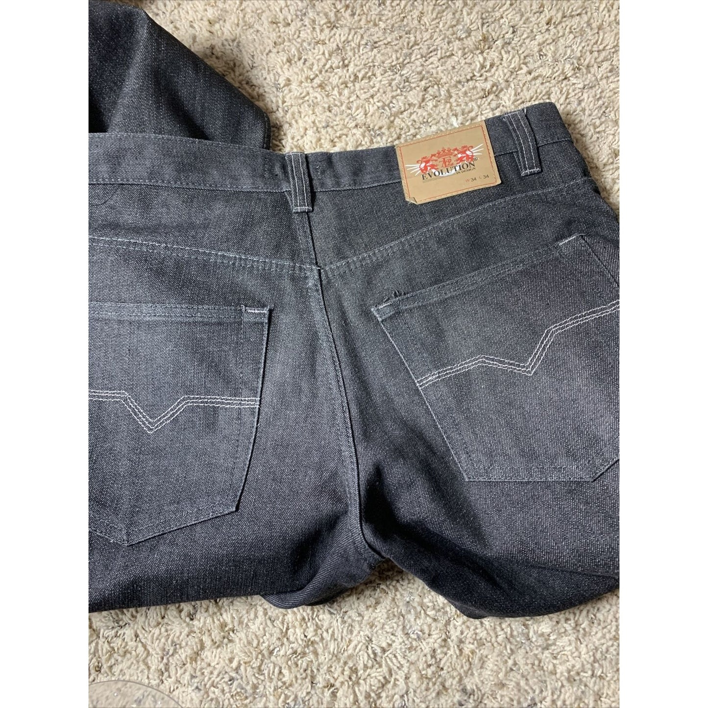 Men's EVOLUTION In Design Black Denim Jeans 34 X 34 Straight Fit