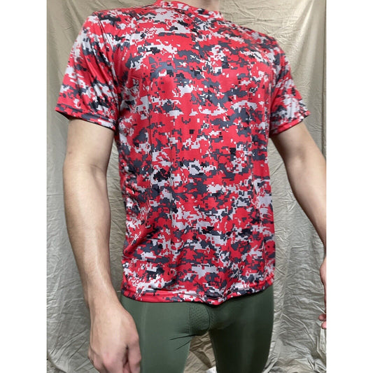 Boy's Youth Large Digi Camo Alleson Athletic Red Compression Workout Shirt