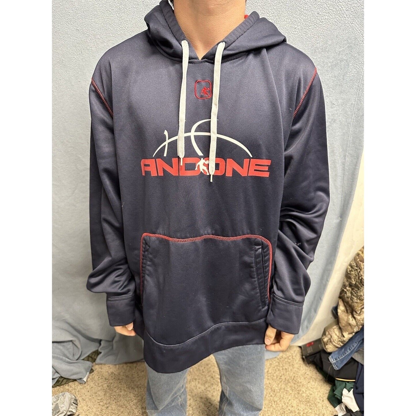 Men’s Dark Blue And Red AND1 Pullover Hoodie 2XL