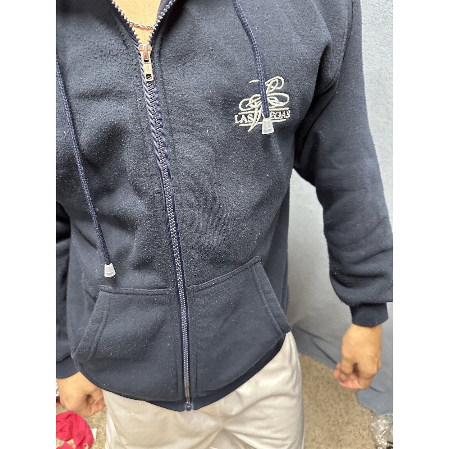 Men’s Dark Blue Full Zip Hoodie Las Vegas Medium DC Classic Polyester