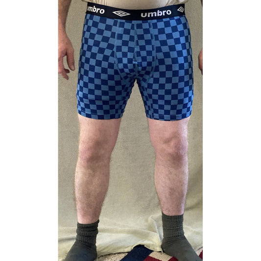 Umbro Men’s Large Shades of Blue Checkerboard Cotton Stretch Boxer Briefs NEW