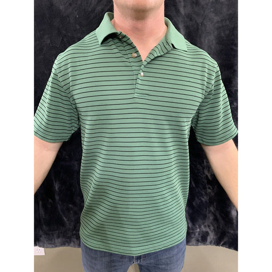Grand Slam Mens Short Sleeve Green Striped Performance Golf Polo Polyester Sz M