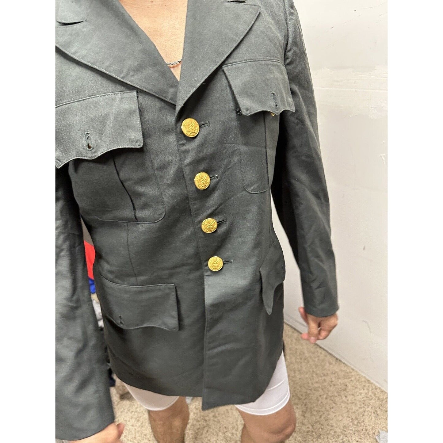 Men’s US Army Coat Jacket Uniform Top Service Dress Green 37R