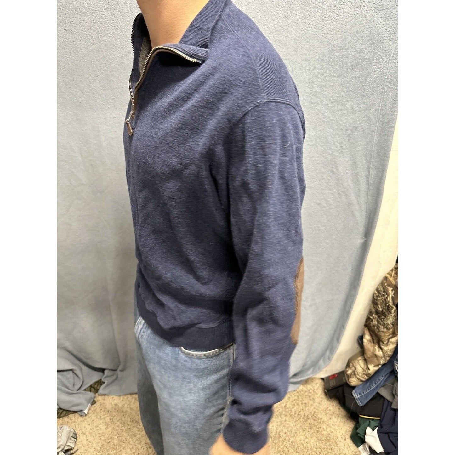 Men’s Dark Blue Medium Cremieux 1/4 Zip Long Sleep Pullover Sweater