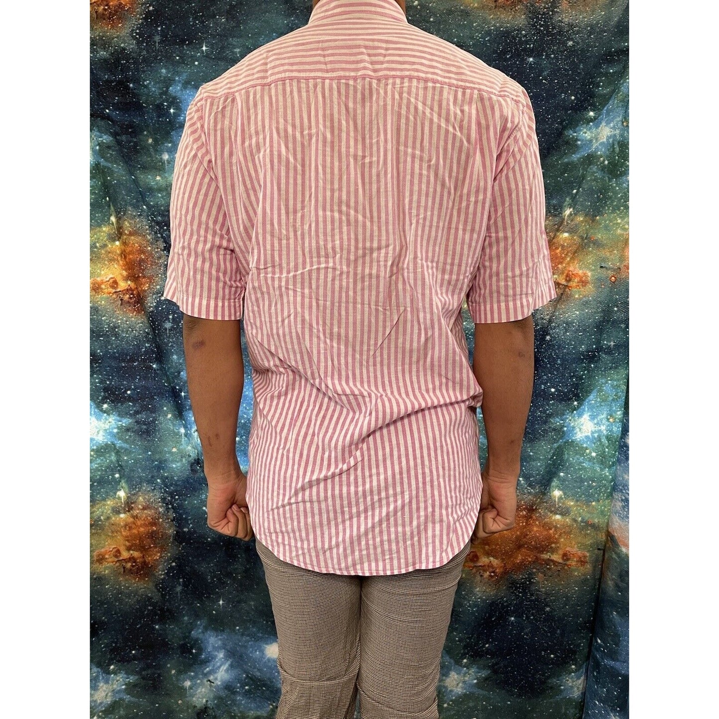 Men’s Resilio sport short sleeve pink striped medium button up shirt